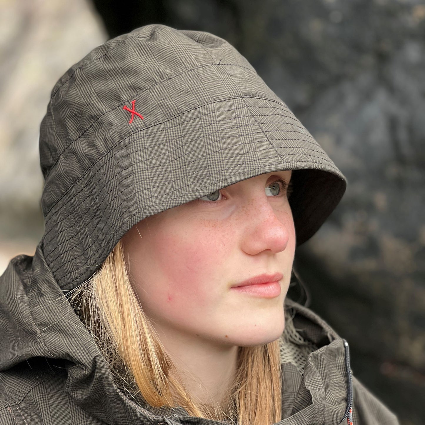All weather bucket-hat in Halley Stevensons waxed organic cotton, hand-made in Scotland.